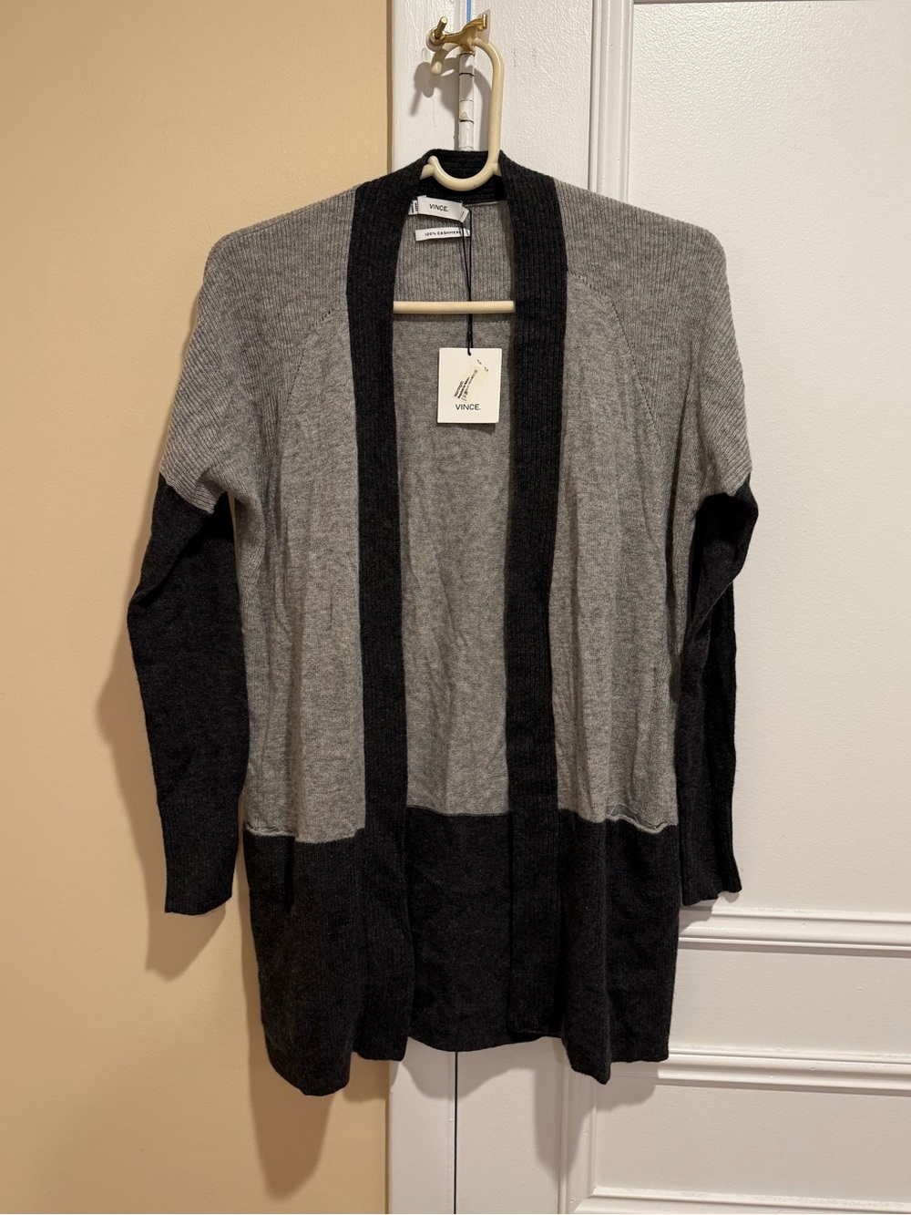 NWT Vince Two-Tone Gray & Charcoal Open Front Cardigan